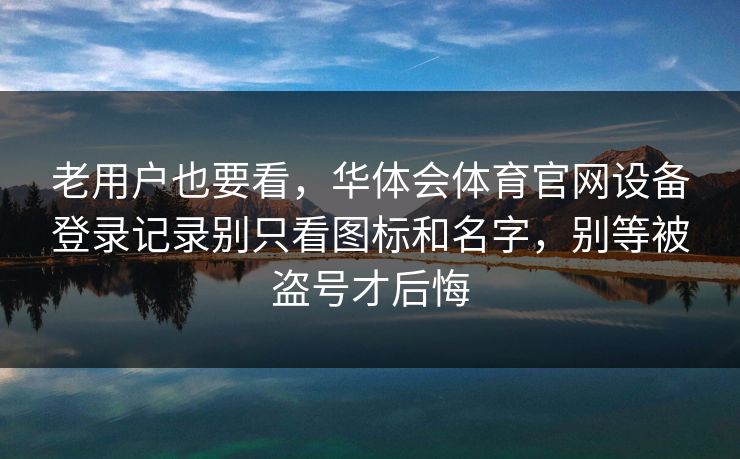 老用户也要看，华体会体育官网设备登录记录别只看图标和名字，别等被盗号才后悔