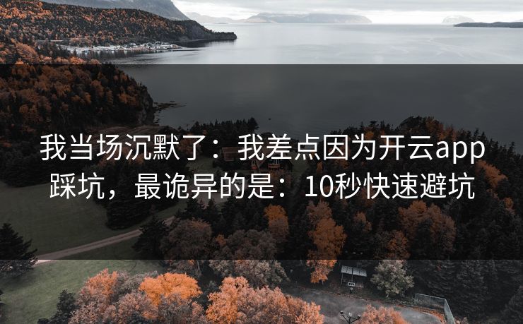 我当场沉默了：我差点因为开云app踩坑，最诡异的是：10秒快速避坑